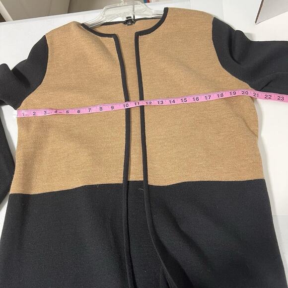 Talbots Merino Blend Colorblock Sweater Jacket Large Tan Black Open Front - Picture 8 of 10